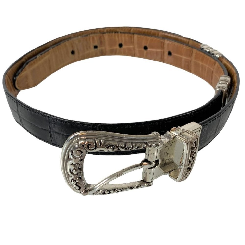 BRIGHTON Black and Tan Croc Embossed Leather Reversible Belt Size Medium